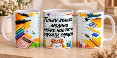 Чашка "Тільки велика людина може навчити слухати серцем"