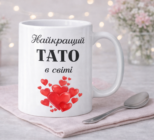 Чашка "Найкращий тато в світі"з серцями Чашка "Найкращий тато в світі"з серцями