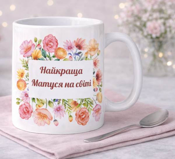 Чашка "Найкраща матуся на світі"квітковий принт Чашка "Найкраща матуся на світі"квітковий принт