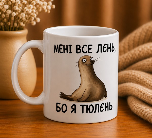 Чашка "Мені все лєнь, бо я тюлень"