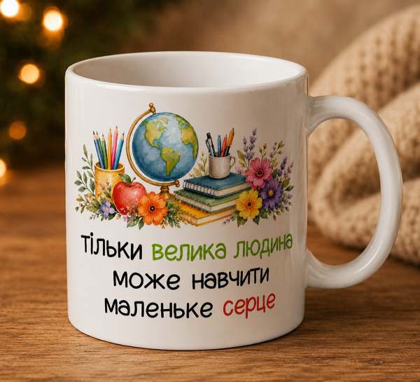 Чашка "Тільки велика людина може навчити маленьке серце"з тематичним дизайном