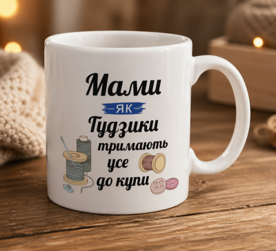 Чашка "Мами як ґудзики — тримають усе до купи" Чашка "Мами як ґудзики — тримають усе до купи"