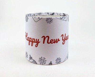 Коробка кругла 15х15"Happy New Year" біла Коробка кругла 15х15"Happy New Year" біла