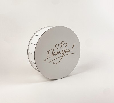 Коробка "I love you" з гравіюванням кругла біла середня
