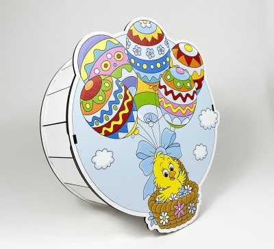 Коробка кругла "Курчатко в кошичку з писанками" Коробка кругла "Курчатко в кошичку з писанками"
