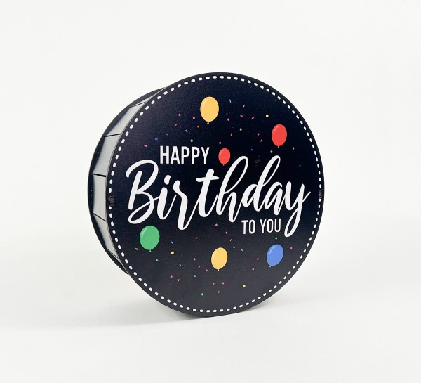 Коробка чорна кругла "Happy Birthday to You"