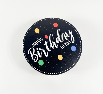 Коробка чорна кругла "Happy Birthday to You"