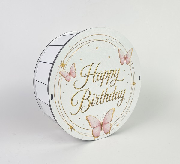 Коробка кругла "Happy Birthday"з метеликами