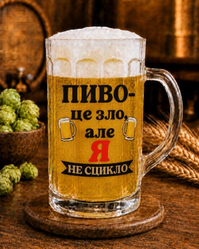 Кухоль "Пиво це зло, але я не сцикло"500 мл