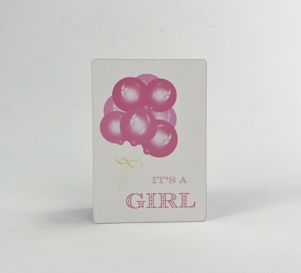 Паперова листівка "It`s a girl"повітряні рожеві кульки(в упаковці 3 шт)