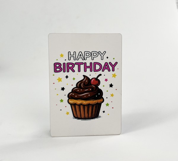 Паперова листівка "Happy birthday"кекс з вишенькою(в упаковці 3 шт) Паперова листівка "Happy birthday"кекс з вишенькою(в упаковці 3 шт)