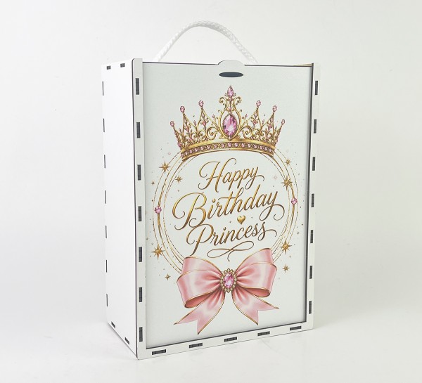 Коробка-пенал з висувною кришкою "Happy Birthday Princess"вертикальна велика Коробка-пенал з висувною кришкою "Happy Birthday Princess"вертикальна велика
