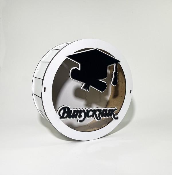 Коробка кругла з прозорою кришкою "Випускник" Коробка кругла з прозорою кришкою "Випускник"