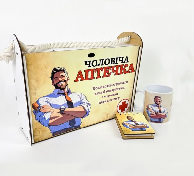 Набір "Чоловіча аптечка" (коробка, чашка, блокнот)