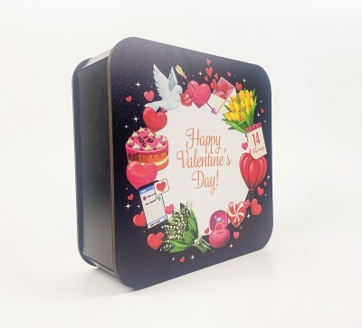Коробочка квадратна чорна  "Happy Valentine`s day "