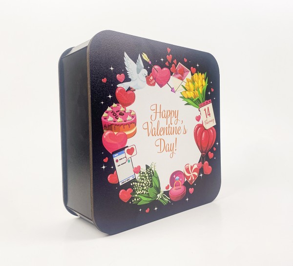 Коробочка квадратна чорна  "Happy Valentine`s day "