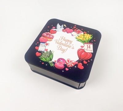 Коробочка квадратна чорна  "Happy Valentine`s day "