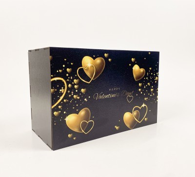 Коробочка прямокутна чорна  "Happy Valentine's Day" 