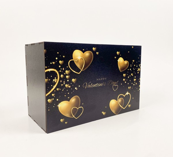 Коробочка прямокутна чорна  "Happy Valentine's Day" 