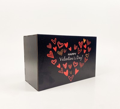 Коробочка прямокутна чорна "Happy Valentine's Day" червоне серце