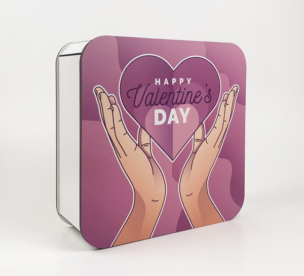 Коробочка квадратна "Happy Valentine's Day" фіолетова