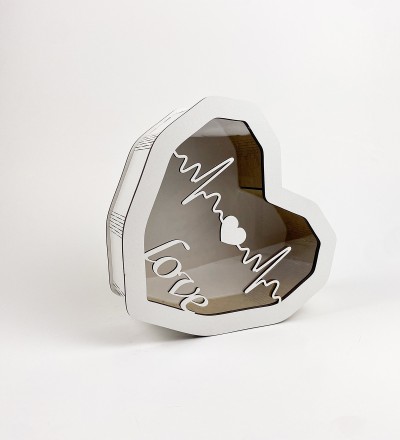 Коробка серце з прозорою кришкою "Love серцевий ритм " маленька Коробка серце з прозорою кришкою "Love серцевий ритм " маленька