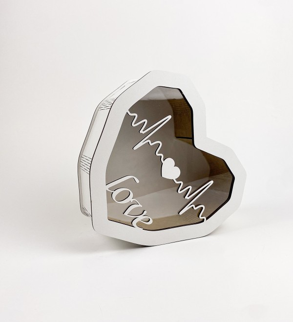 Коробка серце з прозорою кришкою "Love серцевий ритм " маленька Коробка серце з прозорою кришкою "Love серцевий ритм " маленька