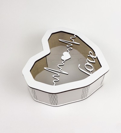 Коробка серце з прозорою кришкою "Love серцевий ритм " маленька Коробка серце з прозорою кришкою "Love серцевий ритм " маленька