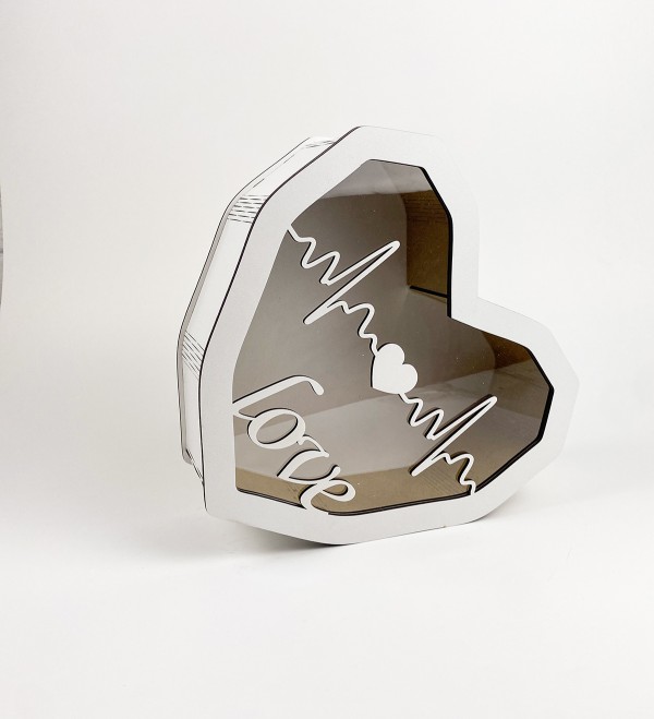 Коробка серце з прозорою кришкою "Love серцевий ритм " середня
