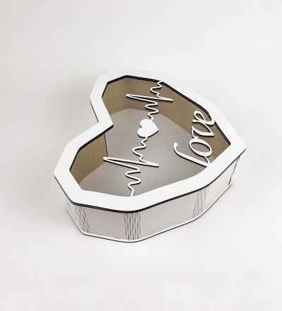 Коробка серце з прозорою кришкою "Love серцевий ритм " середня