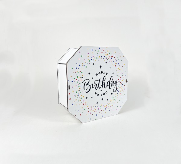 Коробка восьмикутна,біла "Happy Birthday to You"1