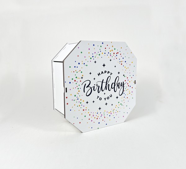 Коробка восьмикутна,біла "Happy Birthday to You"2 Коробка восьмикутна,біла "Happy Birthday to You"2