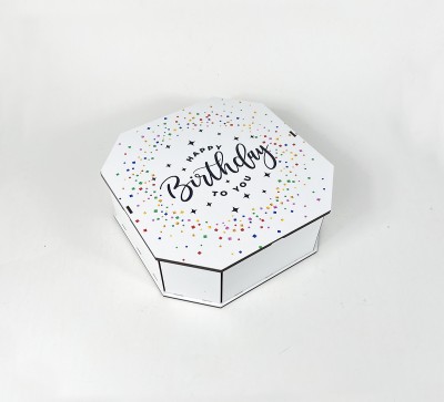 Коробка восьмикутна,біла "Happy Birthday to You"2