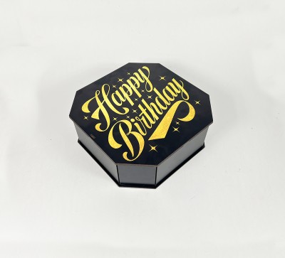 Коробка восьмикутна,чорна Happy Birthday"золоте сяйво,2
