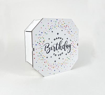 Коробка восьмикутна,біла "Happy Birthday to You"3