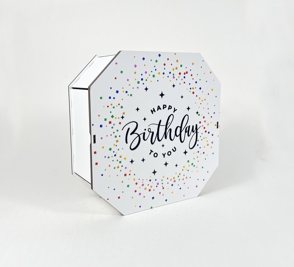 Коробка восьмикутна,біла "Happy Birthday to You"3