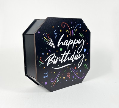 Коробка восьмикутна,чорна "Happy Birthday"святковий феєрверк,4 Коробка восьмикутна,чорна "Happy Birthday"святковий феєрверк,4