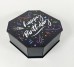 Коробка восьмикутна,чорна  "Happy Birthday"святковий феєрверк,5