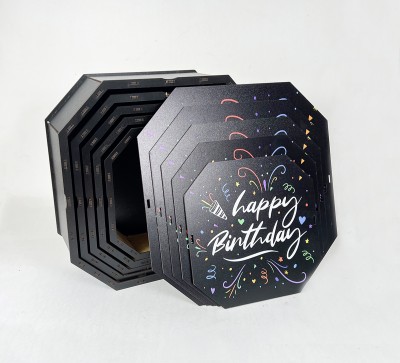 Набір восьмикутних коробок ,чорних "Happy Birthday"святковий феєрверк