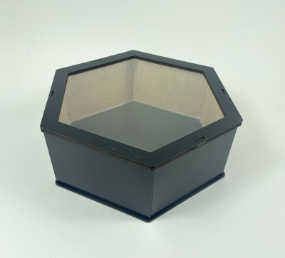 Коробка шестигранна,чорна з прозорою кришкою Коробка шестигранна,чорна з прозорою кришкою