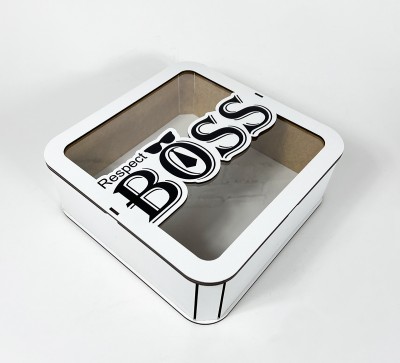 Коробка квадратна з прозорою кришкою "Respect BOSS"
